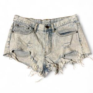 BDG Urban Outfitters Acid Wash Distressed Denim Shorts Mid Rise Fringe Hem Y2K